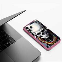 Чехол iPhone 11 Pro матовый Cool cyber skull - ai art fantasy, цвет: 3D-малиновый — фото 2