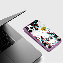 Чехол iPhone 11 Pro матовый Герб РФ глитч краски, цвет: 3D-фиолетовый — фото 2