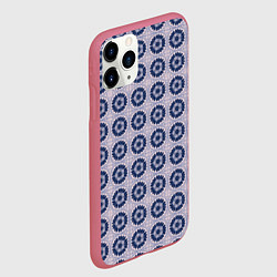 Чехол iPhone 11 Pro матовый Узор синяя плитка, цвет: 3D-малиновый — фото 2
