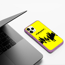 Чехол iPhone 11 Pro матовый Cyberpunk 2077 geometry yellow, цвет: 3D-фиолетовый — фото 2