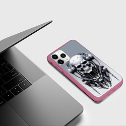 Чехол iPhone 11 Pro матовый Cool cyber skull - ai art fantasy, цвет: 3D-малиновый — фото 2