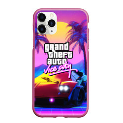 Чехол iPhone 11 Pro матовый Vice city retro wave Lambo, цвет: 3D-малиновый