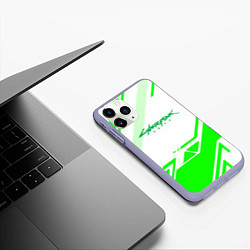 Чехол iPhone 11 Pro матовый Cyberpunk 2077 geometry green, цвет: 3D-светло-сиреневый — фото 2