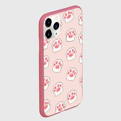 Чехол iPhone 11 Pro матовый Милые отпечатки пушистых лапок, цвет: 3D-малиновый — фото 2
