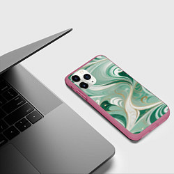 Чехол iPhone 11 Pro матовый Светло-зеленый узор с завитками, цвет: 3D-малиновый — фото 2