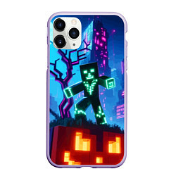 Чехол iPhone 11 Pro матовый Minecraft and halloween - neon glow