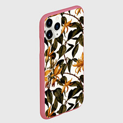 Чехол iPhone 11 Pro матовый Желтые ретро цветы, цвет: 3D-малиновый — фото 2