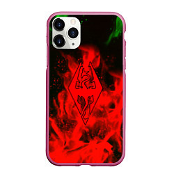 Чехол iPhone 11 Pro матовый Skyrim fire steel, цвет: 3D-малиновый