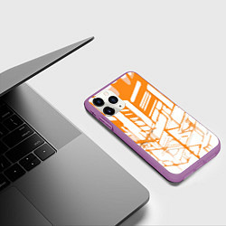 Чехол iPhone 11 Pro матовый Агрессивные оранжевые полосы на белом фоне, цвет: 3D-фиолетовый — фото 2