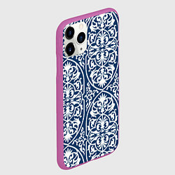 Чехол iPhone 11 Pro матовый Геометрический узор арабеска бело-синий, цвет: 3D-фиолетовый — фото 2