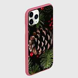 Чехол iPhone 11 Pro матовый Новый год шишки и клюква на ёлке, цвет: 3D-малиновый — фото 2