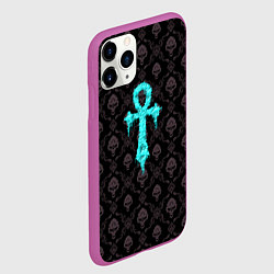 Чехол iPhone 11 Pro матовый Череп крест - готический узор, цвет: 3D-фиолетовый — фото 2
