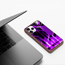 Чехол iPhone 11 Pro матовый Abstract purple stripes on a black background, цвет: 3D-коричневый — фото 2