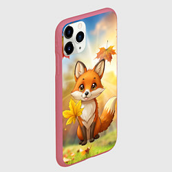 Чехол iPhone 11 Pro матовый Рыжая лисичка осенью, цвет: 3D-малиновый — фото 2