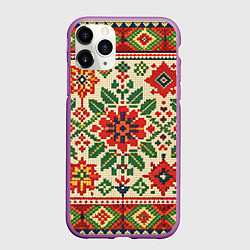 Чехол iPhone 11 Pro матовый Славянский узор и орнамент, цвет: 3D-фиолетовый