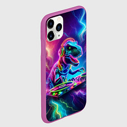 Чехол iPhone 11 Pro матовый Tyrannosaur DJ - neon glow, цвет: 3D-фиолетовый — фото 2