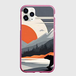 Чехол iPhone 11 Pro матовый Горы медведь геометрия, цвет: 3D-малиновый