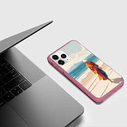 Чехол iPhone 11 Pro матовый Летний пейзаж с женщиной на пляже, цвет: 3D-малиновый — фото 2