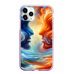 Чехол iPhone 11 Pro матовый Профили парня и девушки - две стихии, цвет: 3D-розовый