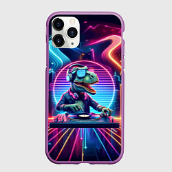 Чехол iPhone 11 Pro матовый Dino DJ - neon glow, цвет: 3D-фиолетовый