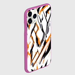 Чехол iPhone 11 Pro матовый Чёрно-жёлтые агрессивные полосы на белом фоне, цвет: 3D-фиолетовый — фото 2