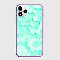 Чехол iPhone 11 Pro матовый Ярко бирюзовые соты, цвет: 3D-фиолетовый