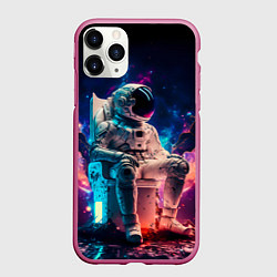 Чехол iPhone 11 Pro матовый Космонавт на чиле в сверкающем космосе, цвет: 3D-малиновый