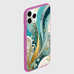 Чехол iPhone 11 Pro матовый Бирюзовый с белым растительный узор в мягких тонах, цвет: 3D-фиолетовый — фото 2