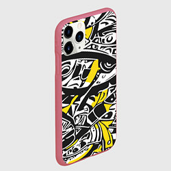 Чехол iPhone 11 Pro матовый Черно-желтый орнамент, цвет: 3D-малиновый — фото 2