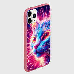 Чехол iPhone 11 Pro матовый Неоновая мордочка котёнка - нейроарт элетро кот, цвет: 3D-малиновый — фото 2