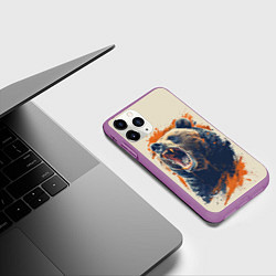 Чехол iPhone 11 Pro матовый Оскал бурого медведя, цвет: 3D-фиолетовый — фото 2