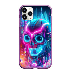 Чехол iPhone 11 Pro матовый Neon skull in metropolis - future