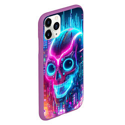 Чехол iPhone 11 Pro матовый Neon skull in metropolis - future, цвет: 3D-фиолетовый — фото 2