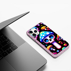 Чехол iPhone 11 Pro матовый Ice cream skull and fly agaric - ai art fantasy, цвет: 3D-розовый — фото 2