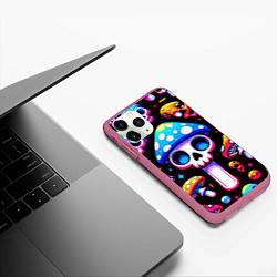 Чехол iPhone 11 Pro матовый Ice cream skull and fly agaric - ai art fantasy, цвет: 3D-малиновый — фото 2