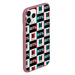 Чехол iPhone 11 Pro матовый BTS glitch pattern, цвет: 3D-малиновый — фото 2