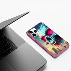 Чехол iPhone 11 Pro матовый Cool pixel skull - ai art fantasy, цвет: 3D-малиновый — фото 2