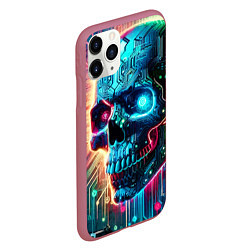 Чехол iPhone 11 Pro матовый Cool cyber skull - neon glow, цвет: 3D-малиновый — фото 2