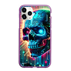 Чехол iPhone 11 Pro матовый Cool cyber skull - neon glow