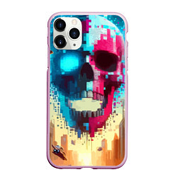 Чехол iPhone 11 Pro матовый Cool vanguard neon cyber skull - ai art