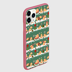 Чехол iPhone 11 Pro матовый Много капибар на Новый год и Рождество, цвет: 3D-малиновый — фото 2