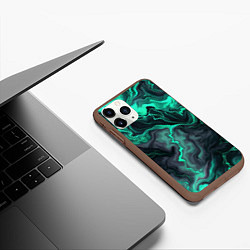 Чехол iPhone 11 Pro матовый Бирюзовый мрамор на черном фоне, цвет: 3D-коричневый — фото 2