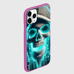Чехол iPhone 11 Pro матовый Скелет в балахоне - граффити кибер-хакер, цвет: 3D-фиолетовый — фото 2
