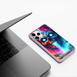 Чехол iPhone 11 Pro матовый Фантастический череп небоскрёб - нейроарт, цвет: 3D-розовый — фото 2