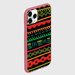 Чехол iPhone 11 Pro матовый Этнический орнамент на черном, цвет: 3D-малиновый — фото 2