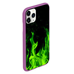 Чехол iPhone 11 Pro матовый Огонь зелёный текстура, цвет: 3D-фиолетовый — фото 2