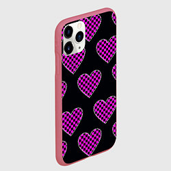 Чехол iPhone 11 Pro матовый Эмо клетчатый паттерн - сердце черно розовое, цвет: 3D-малиновый — фото 2