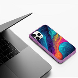 Чехол iPhone 11 Pro матовый Перья эбру абстракция, цвет: 3D-фиолетовый — фото 2