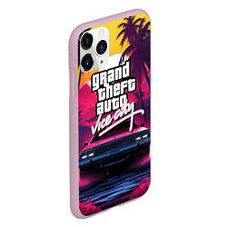 Чехол iPhone 11 Pro матовый Grand Theft Auto VI - автомобиль на закате, цвет: 3D-розовый — фото 2