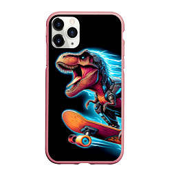 Чехол iPhone 11 Pro матовый Cool Dino on a skateboard - neon glow fantasy